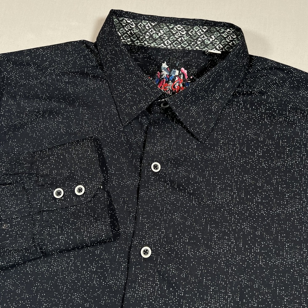 Robert Graham Mens 2XL Classic Fit Black White Micro Dot Long Sleeve Shirt